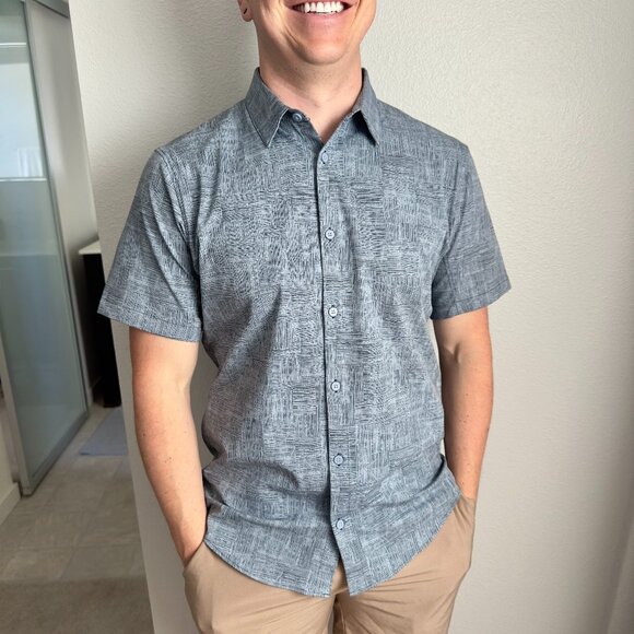 Lululemon Airing Easy Short Sleeve Shirt - Light Blue Print - Picture 1 of 4